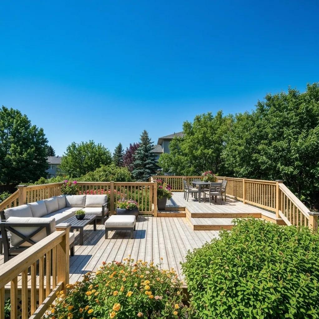 Custom deck design in Calgary showcasing outdoor living solutions and expert craftsmanship