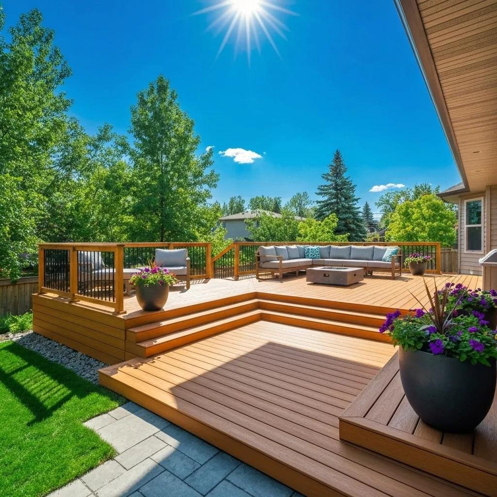 Stylish composite deck in a Calgary backyard showcasing outdoor living space