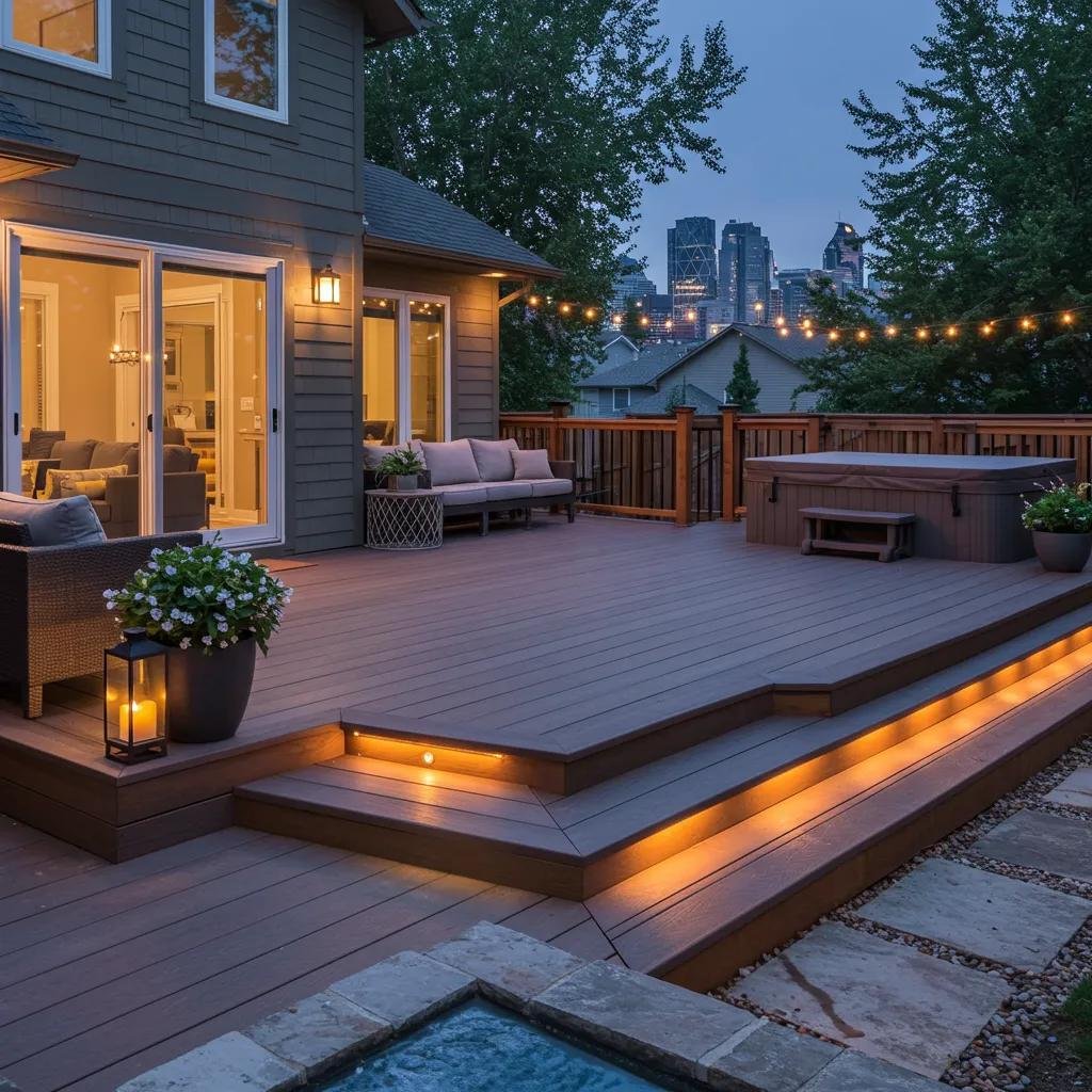 Beautifully constructed deck in Calgary with composite and cedar materials, showcasing outdoor living