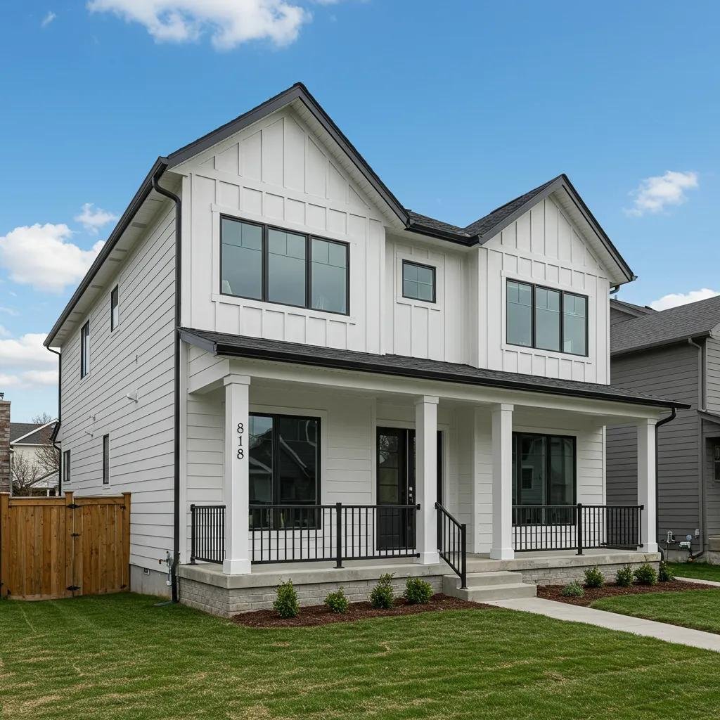 Beautifully remodeled Calgary home exterior showcasing modern farmhouse design elements