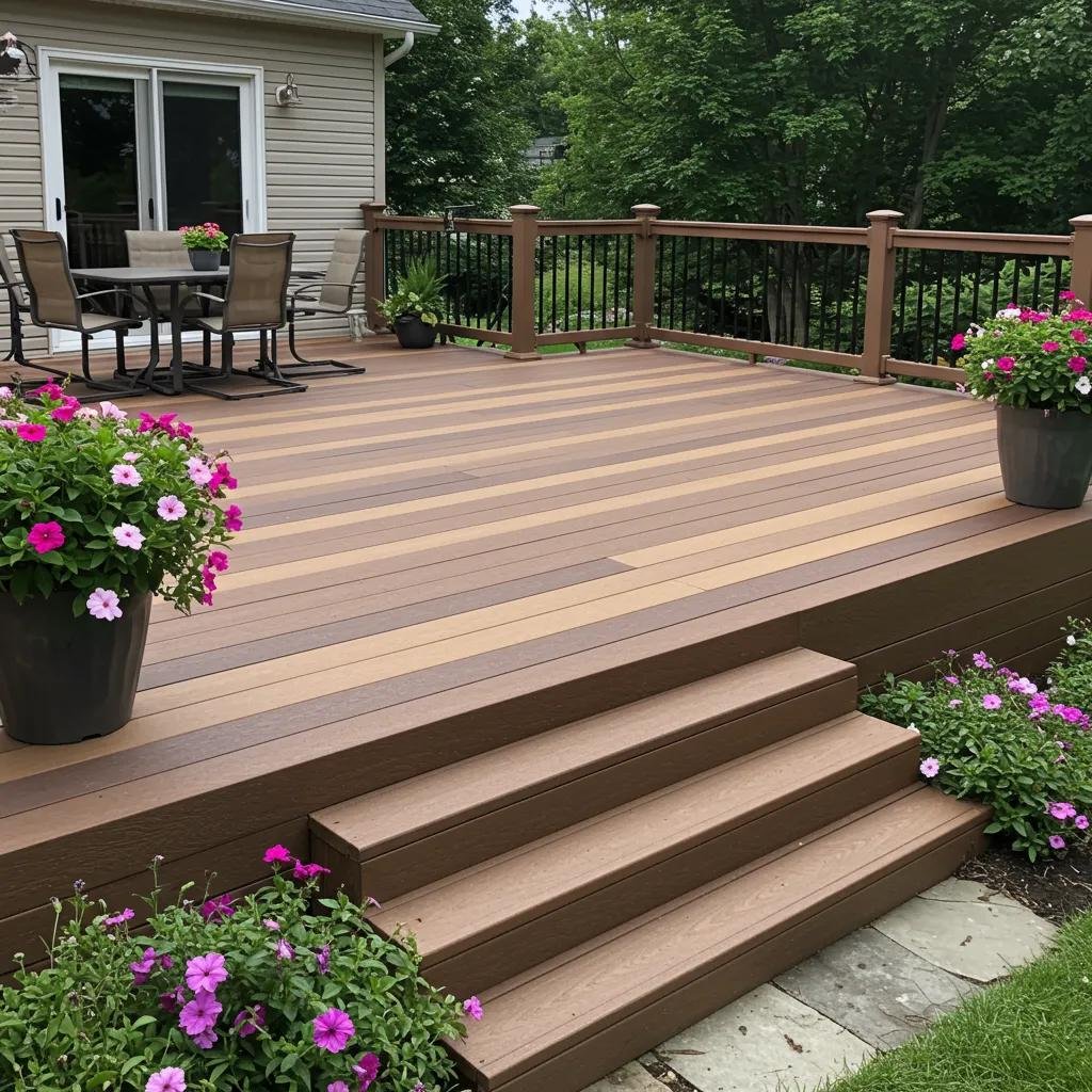 Custom deck materials displayed in a beautiful outdoor setting, emphasizing design and aesthetics