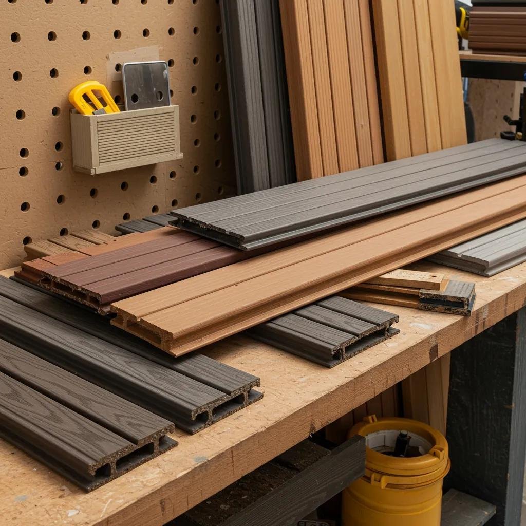 A vibrant display of various decking materials, including durable composite boards and classic wooden planks, ready for your deck construction project