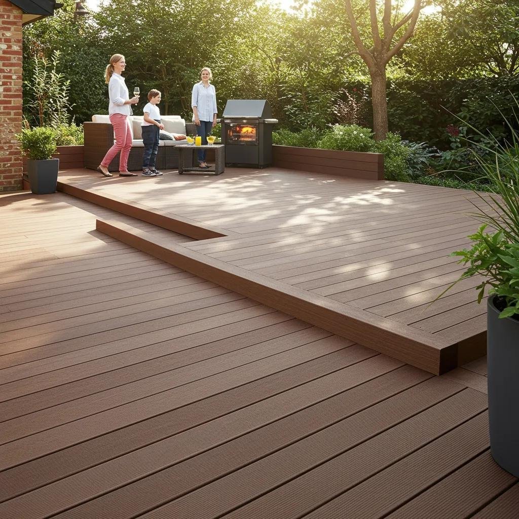 Durable composite decking in an outdoor setting, highlighting its longevity and aesthetic appeal