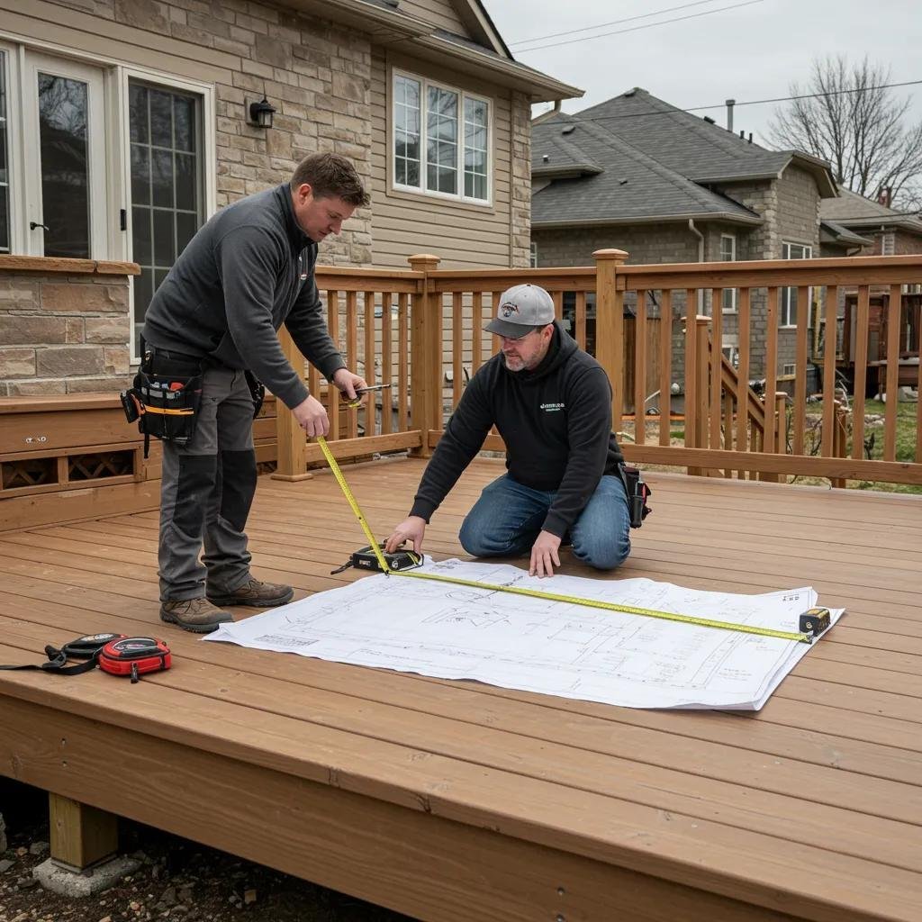 Trusted local Calgary deck builder collaborating closely with a homeowner on a custom deck design