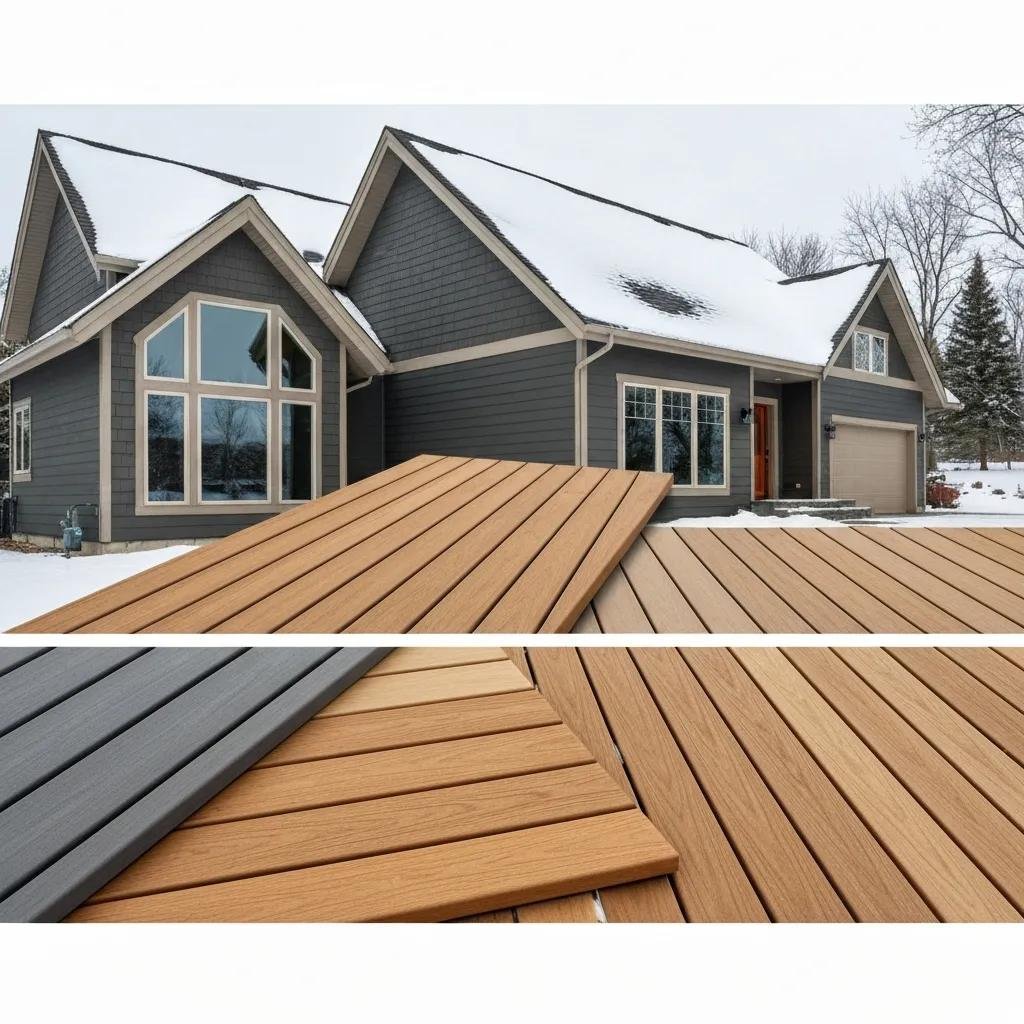 Selection of exterior materials for Calgary homes including fiber cement and composite decking