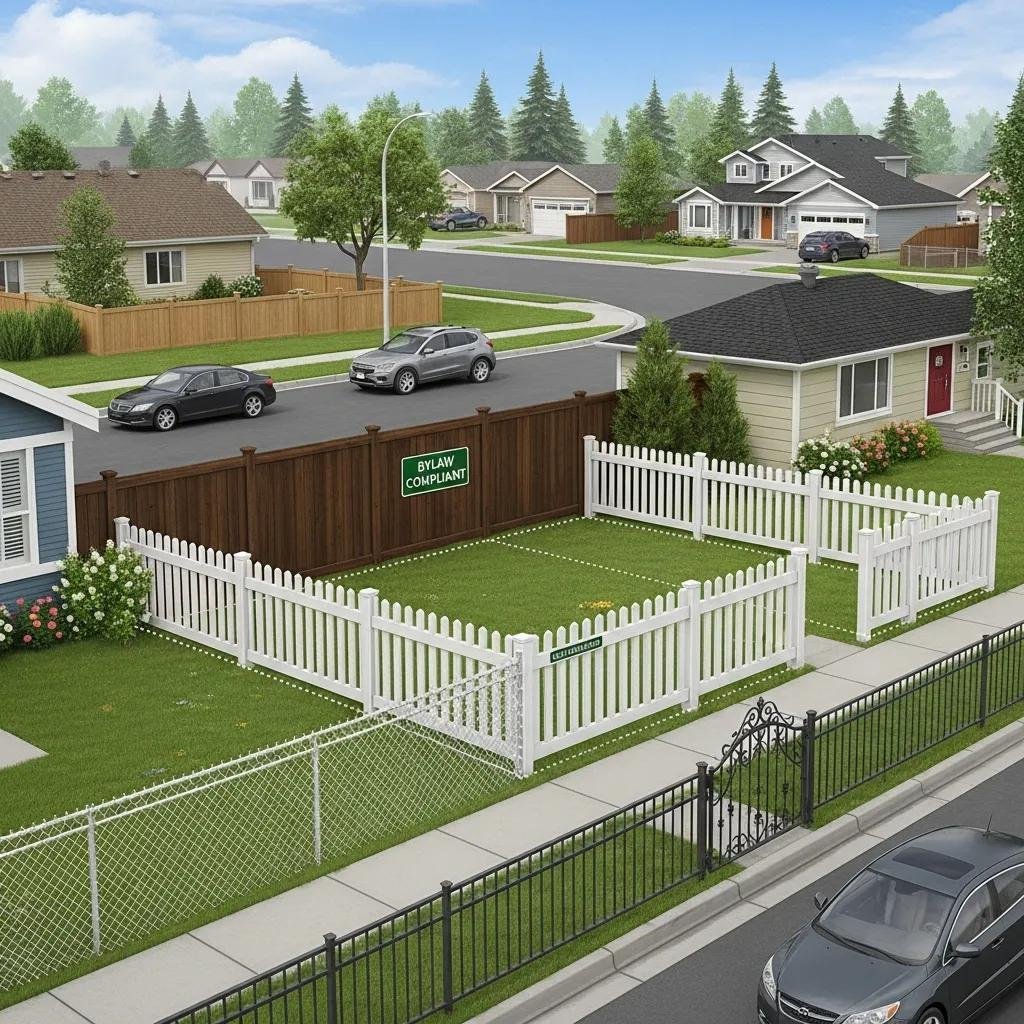 Calgary street with several fence styles illustrating bylaw compliance