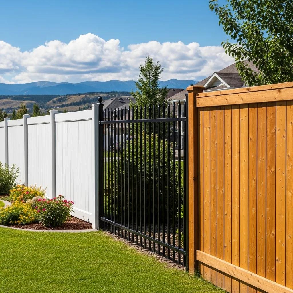 Durable fencing materials for Calgary homes including vinyl, aluminum, and wood in a residential setting