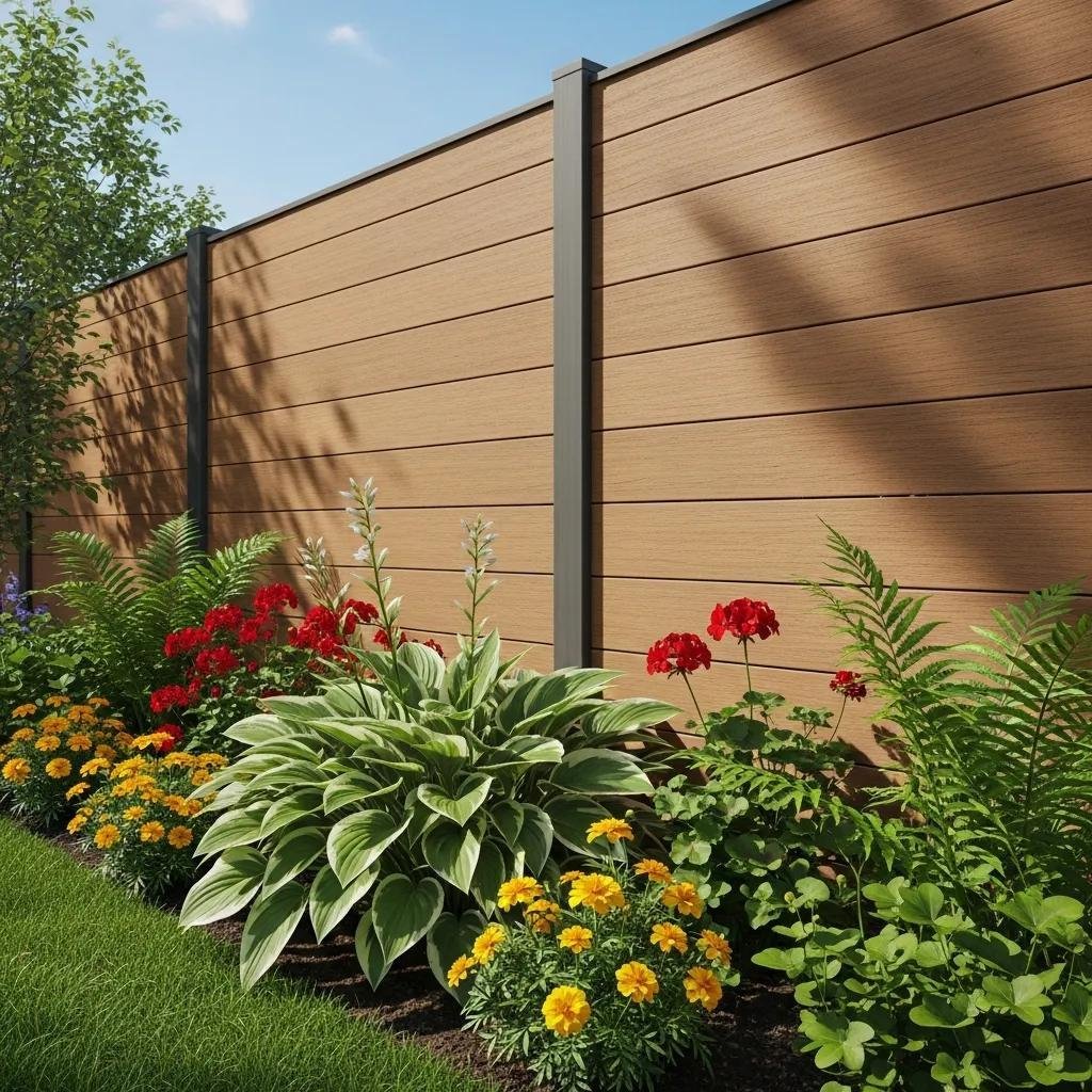 Composite fence in a garden setting showing durability and a wood‑like appearance