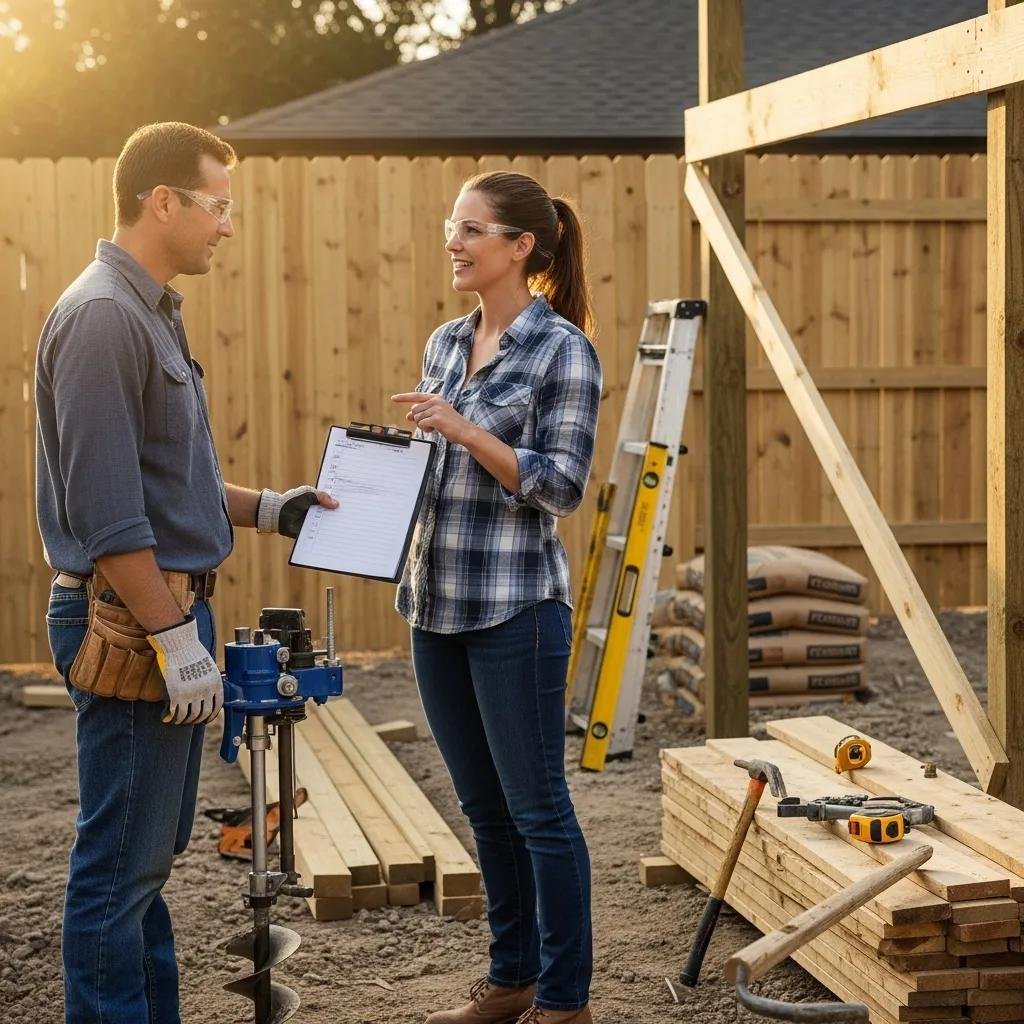 Homeowner talks through a checklist with a local contractor before starting a fence project