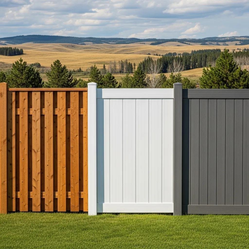 Selection of residential fences in Alberta — cedar, vinyl, and composite options for different homeowner priorities
