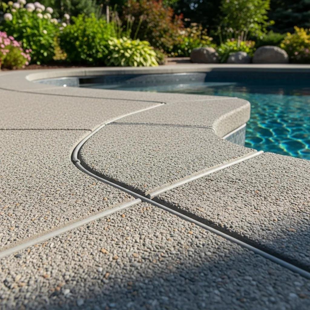 Close-up of a concrete pool deck in Calgary highlighting its texture and durability