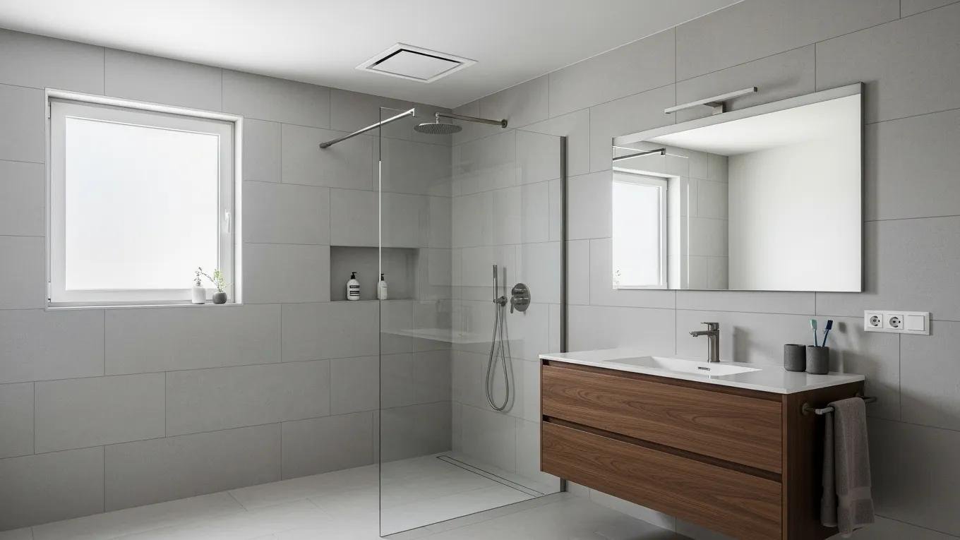 Bathroom with effective moisture management and high-quality ventilation systems