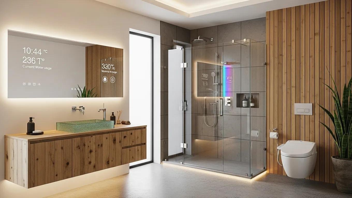 Contemporary bathroom showcasing eco-friendly materials and smart technology
