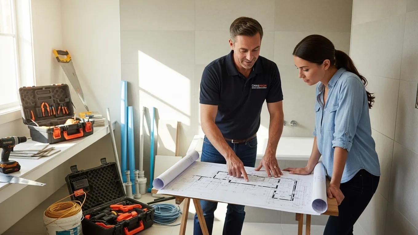 Contractor consulting with homeowner about bathroom renovation plans